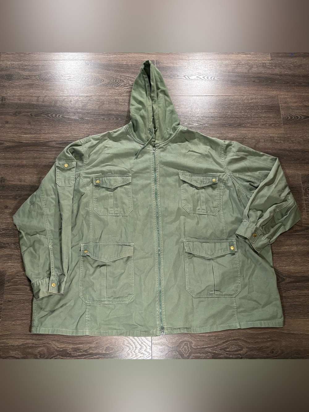 6XL Olive Green Hooded Utility Jacket - Men